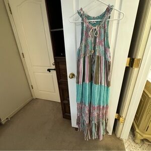 NJ Couture Aqua and Pink Patterned Dress Size M/L